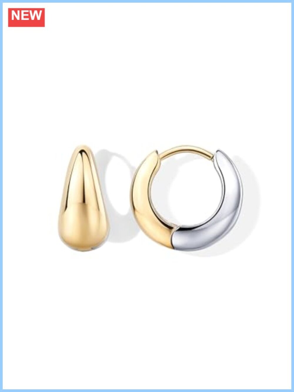 14K Gold Plated Chunky Hoop Earrings Mixed Metal Waterproof 12mm Huggie